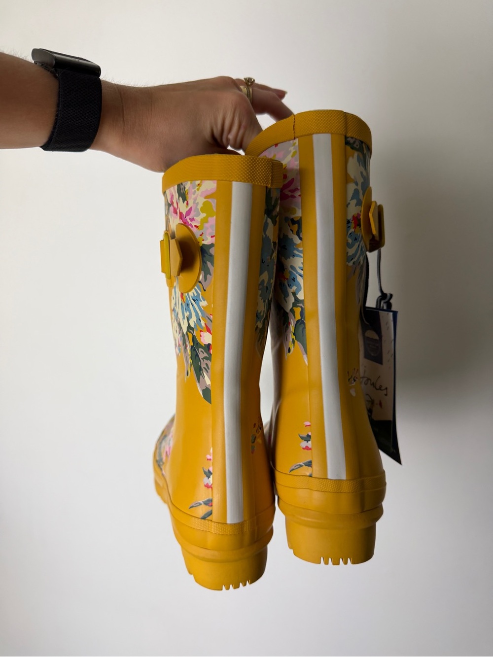 Joules Mustard Yellow Floral Rain Boots - Picture 3 of 6